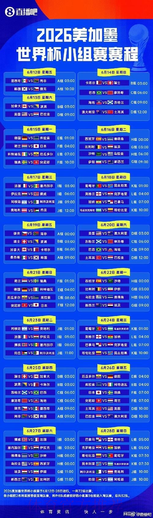 2026世界杯小组赛赛程今日实时赛程官网入口
